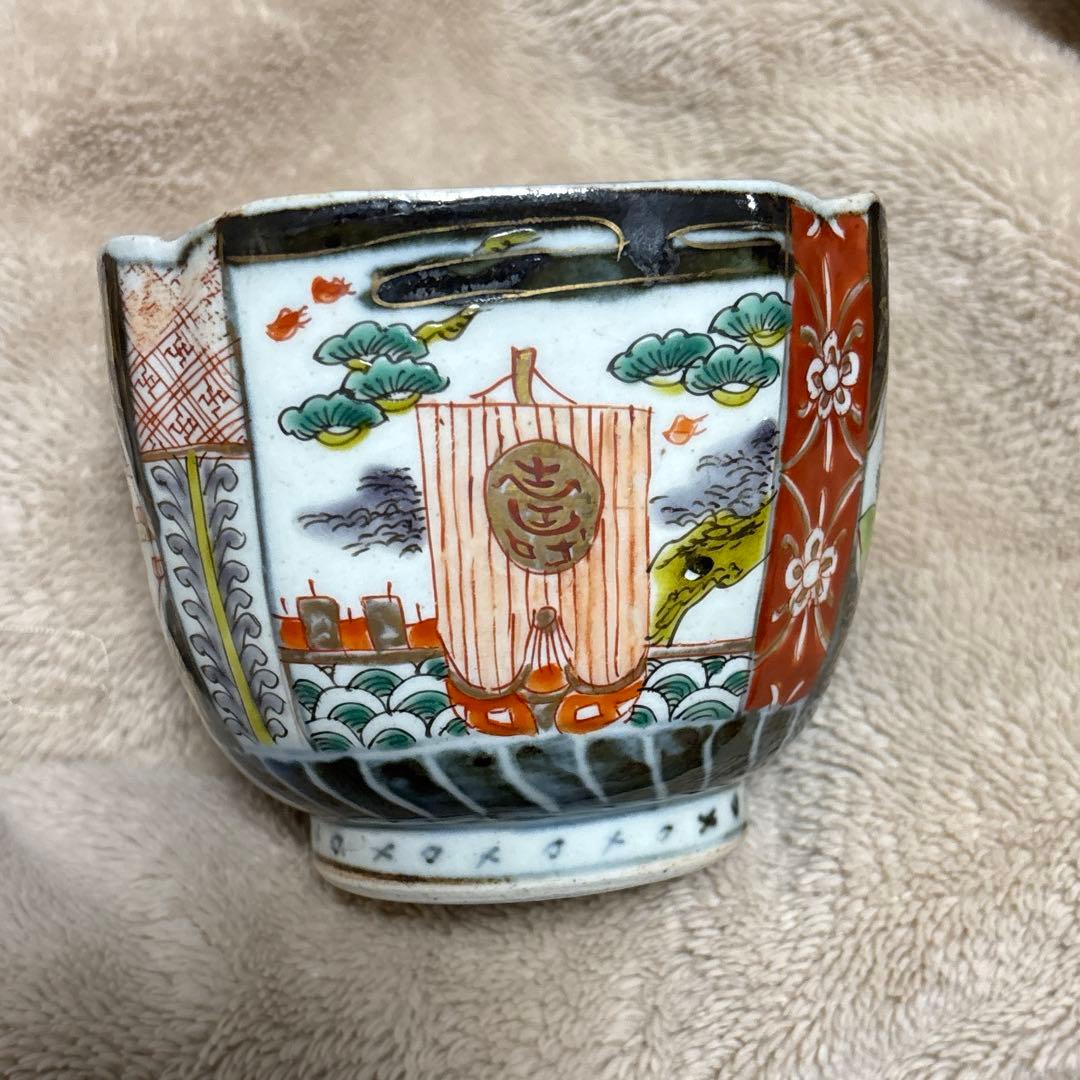 古伊万里、宝船、唐獅子、そば猪口、向こう付、錦手、骨董、5ケ