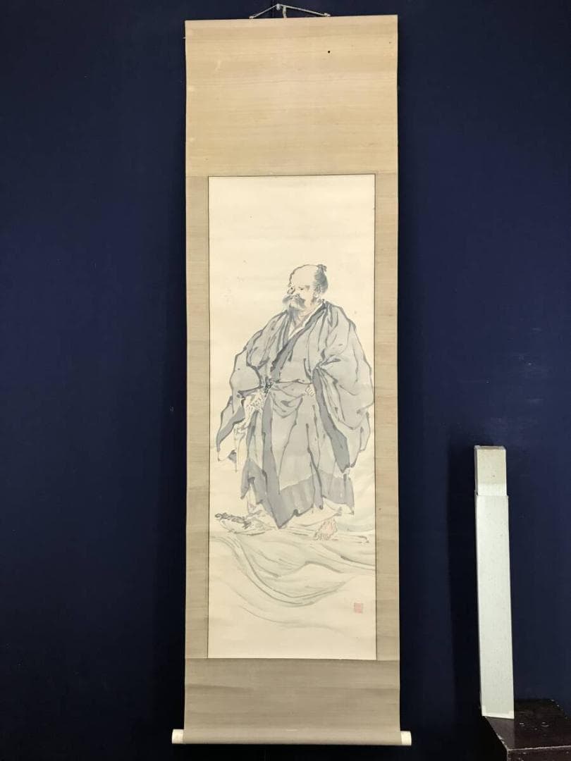 模写/佐伯岸駒/人物図/芦葉人物図/芦葉達磨図/掛軸☆宝船☆AH-775