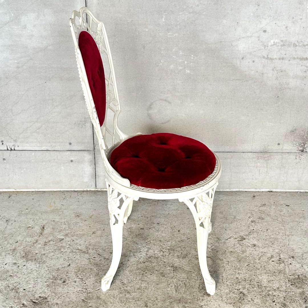 ★アルミ製アンティークチェア★ ホワイト × ベロアクラシカルダイニングチェア