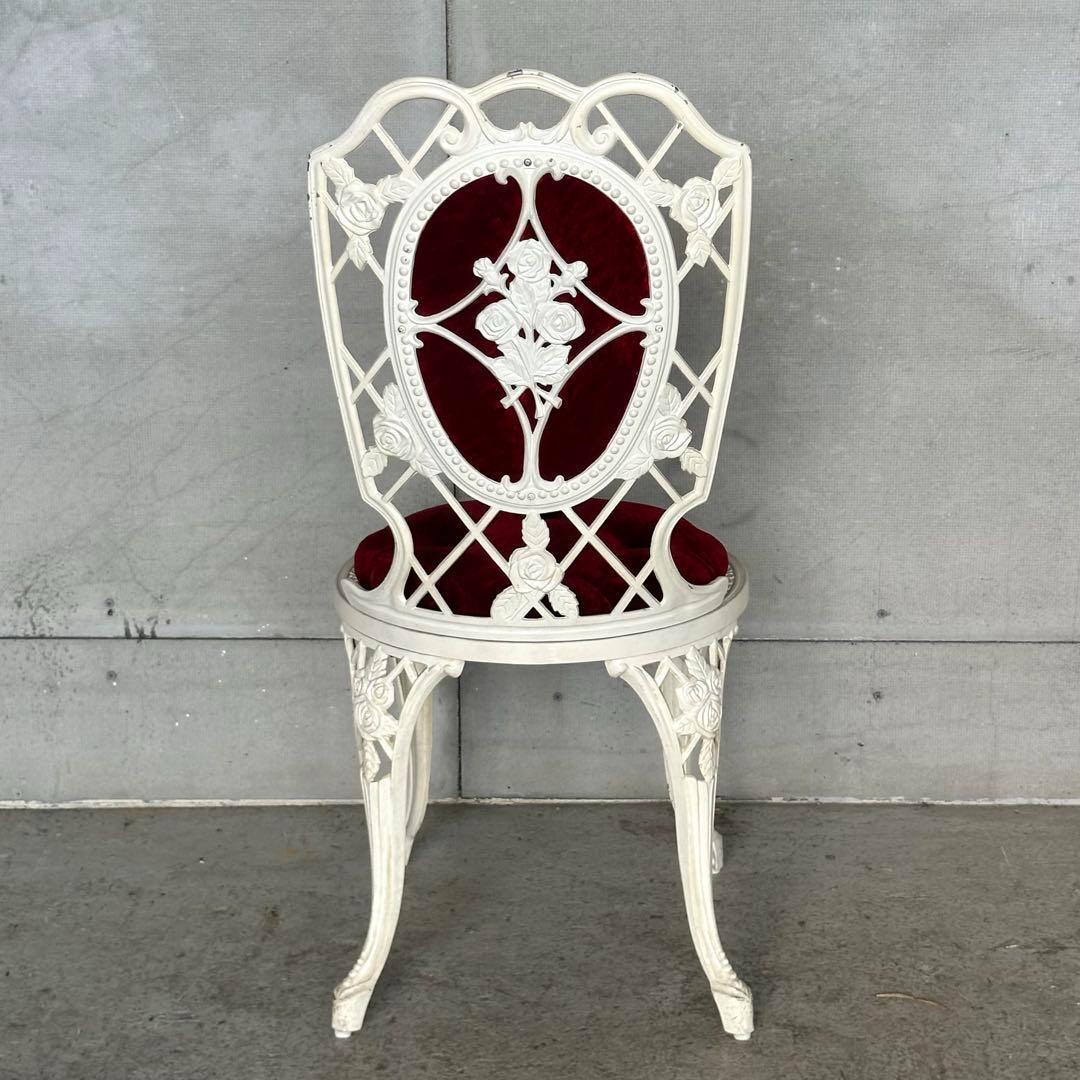 ★アルミ製アンティークチェア★ ホワイト × ベロアクラシカルダイニングチェア