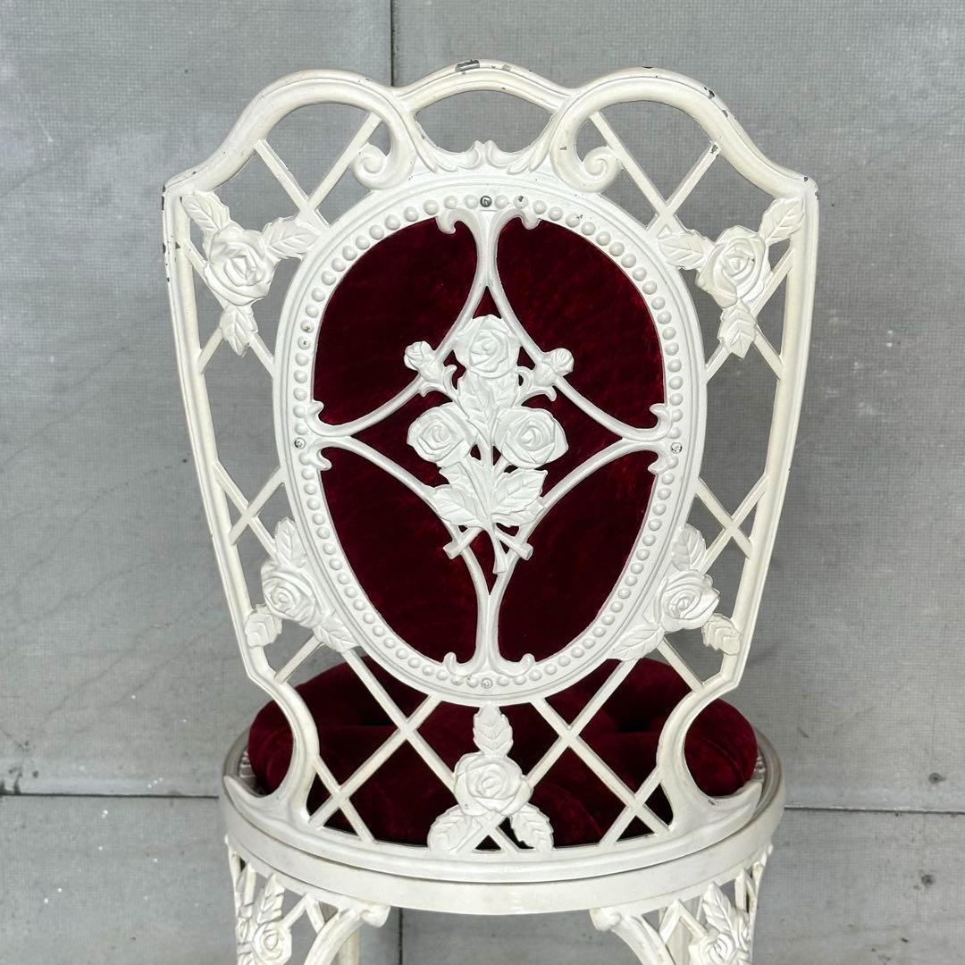 ★アルミ製アンティークチェア★ ホワイト × ベロアクラシカルダイニングチェア