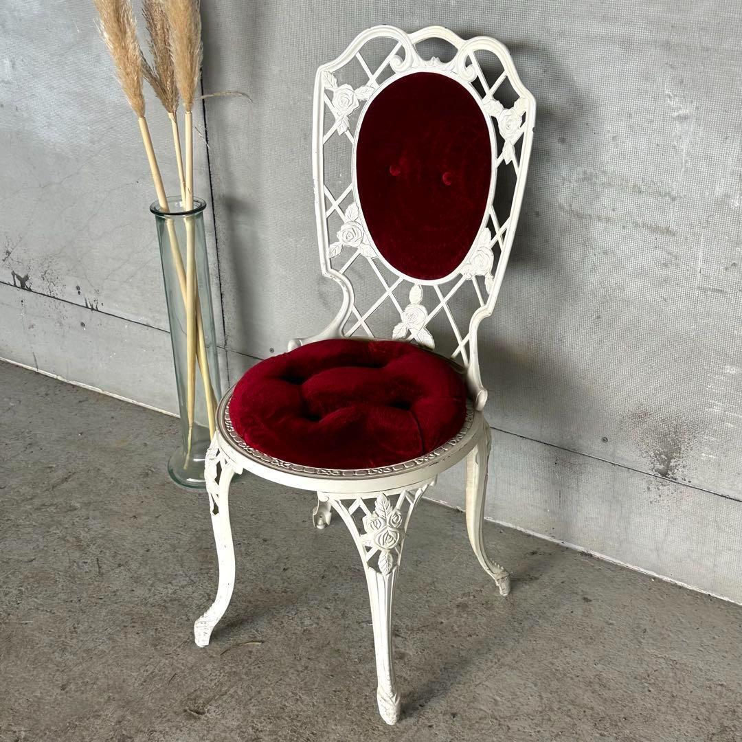★アルミ製アンティークチェア★ ホワイト × ベロアクラシカルダイニングチェア