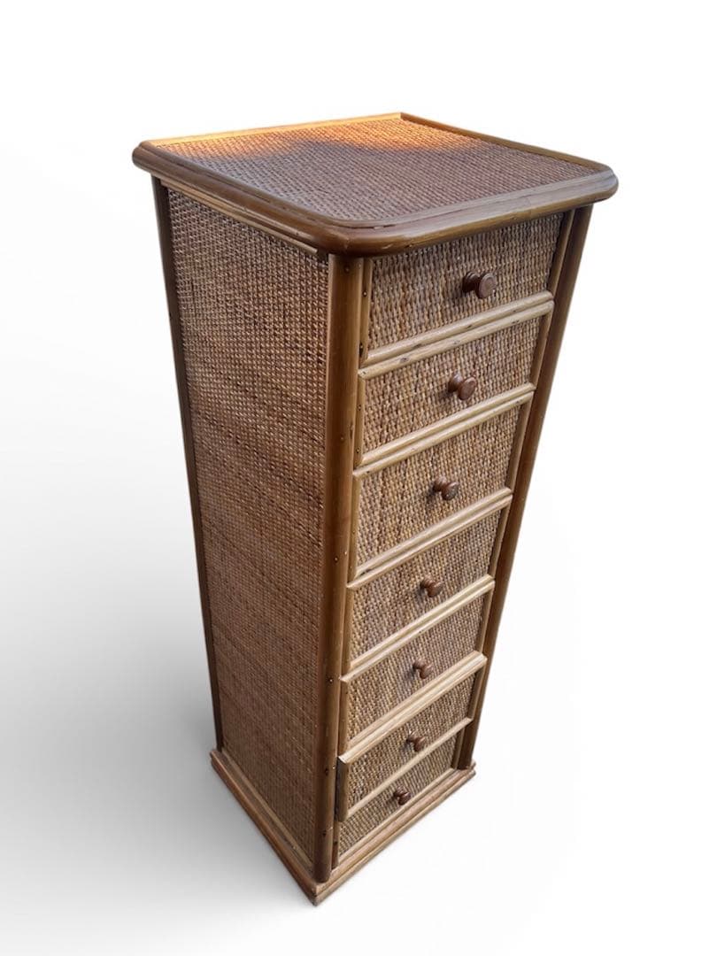 ビンテージ ラタン 7段チェスト 引き出し収納 籐家具
