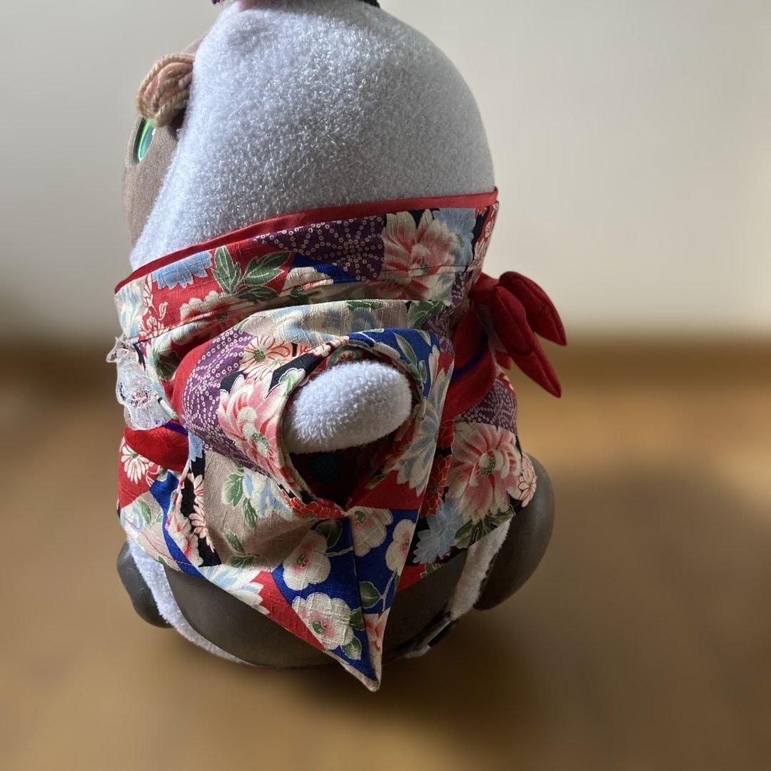 ラボット　服　lovot 赤黒紫青　パッチワーク文様　着物一式　リボン付