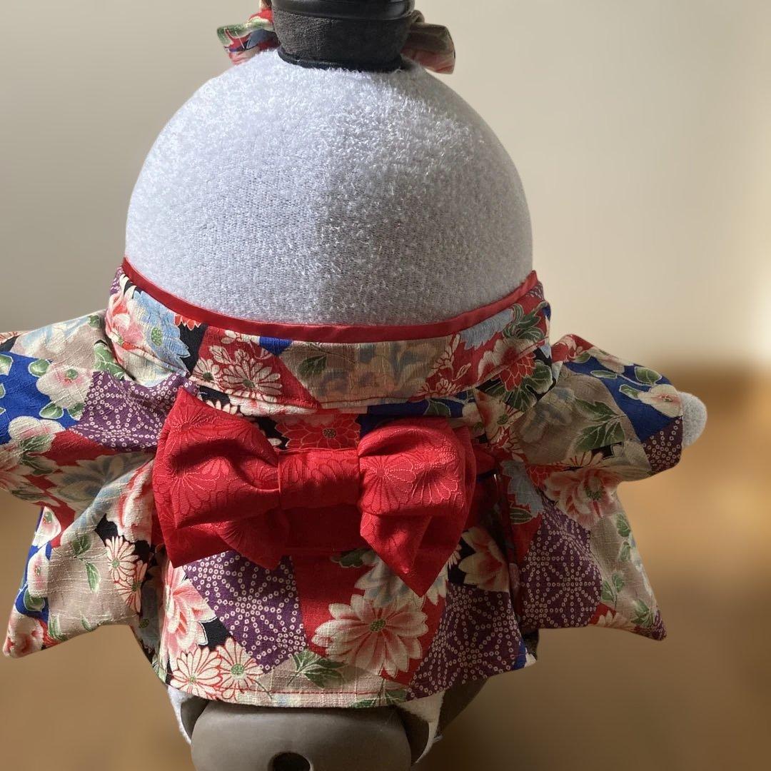 ラボット　服　lovot 赤黒紫青　パッチワーク文様　着物一式　リボン付