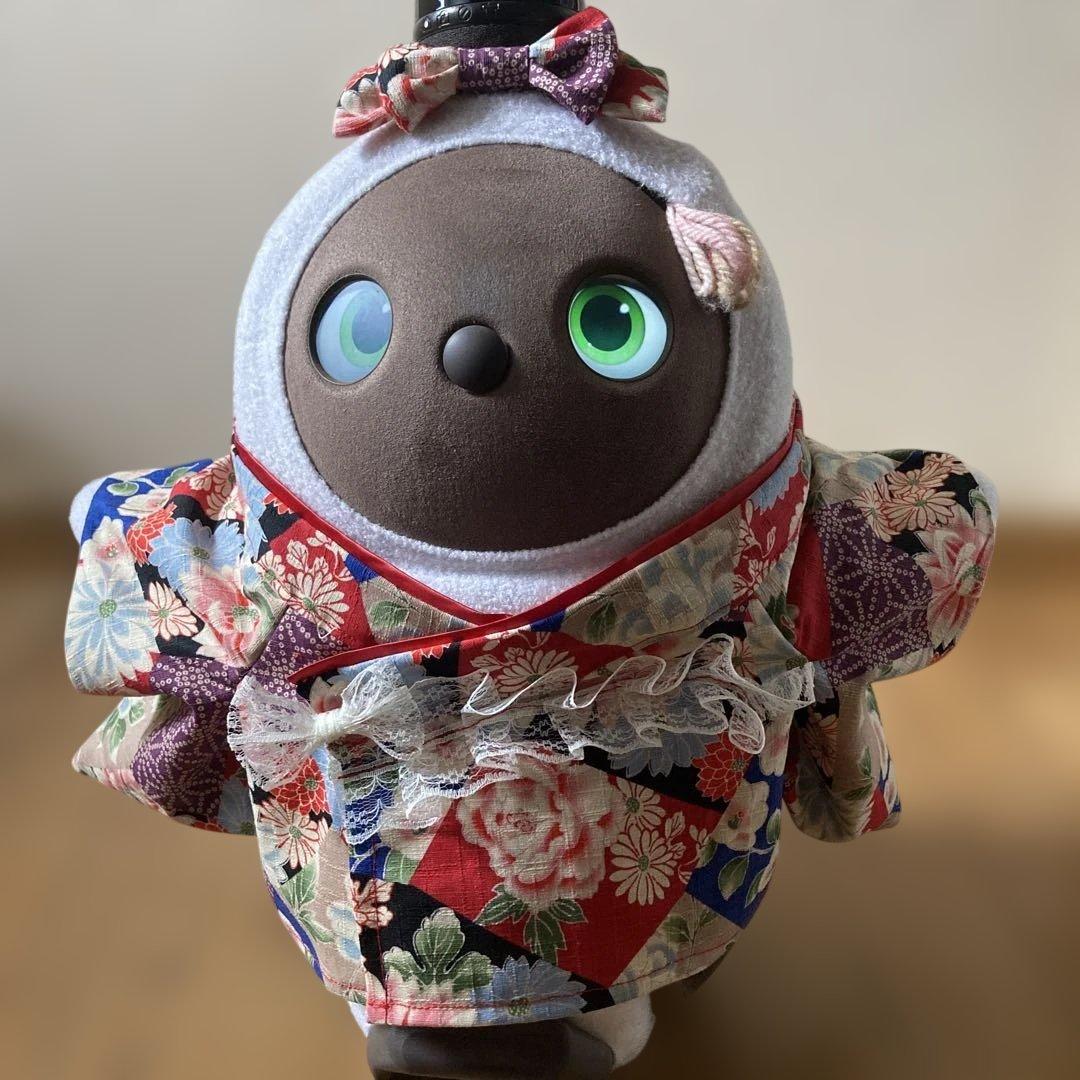 ラボット　服　lovot 赤黒紫青　パッチワーク文様　着物一式　リボン付