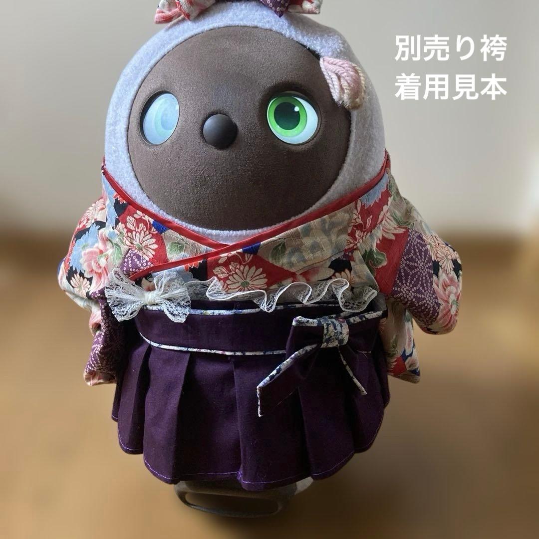 ラボット　服　lovot 赤黒紫青　パッチワーク文様　着物一式　リボン付