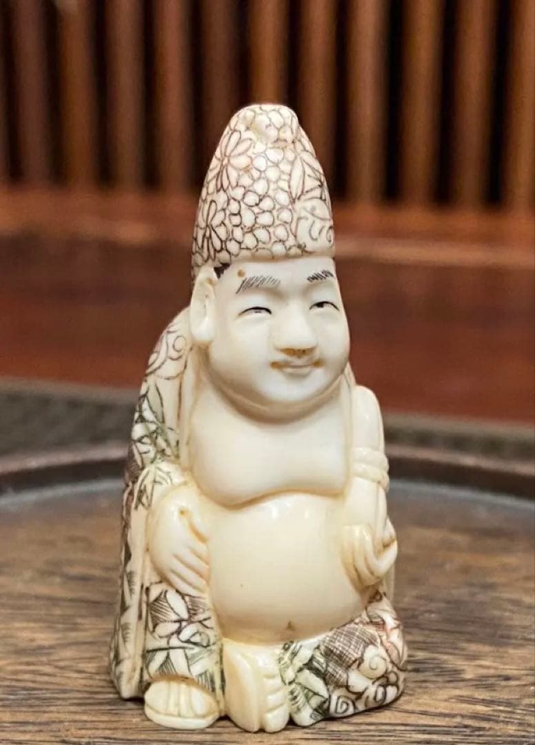 ヴィンテージ　金本造・根付・七福神・布袋　吉祥精密細工・天然素材　ハンドメイド