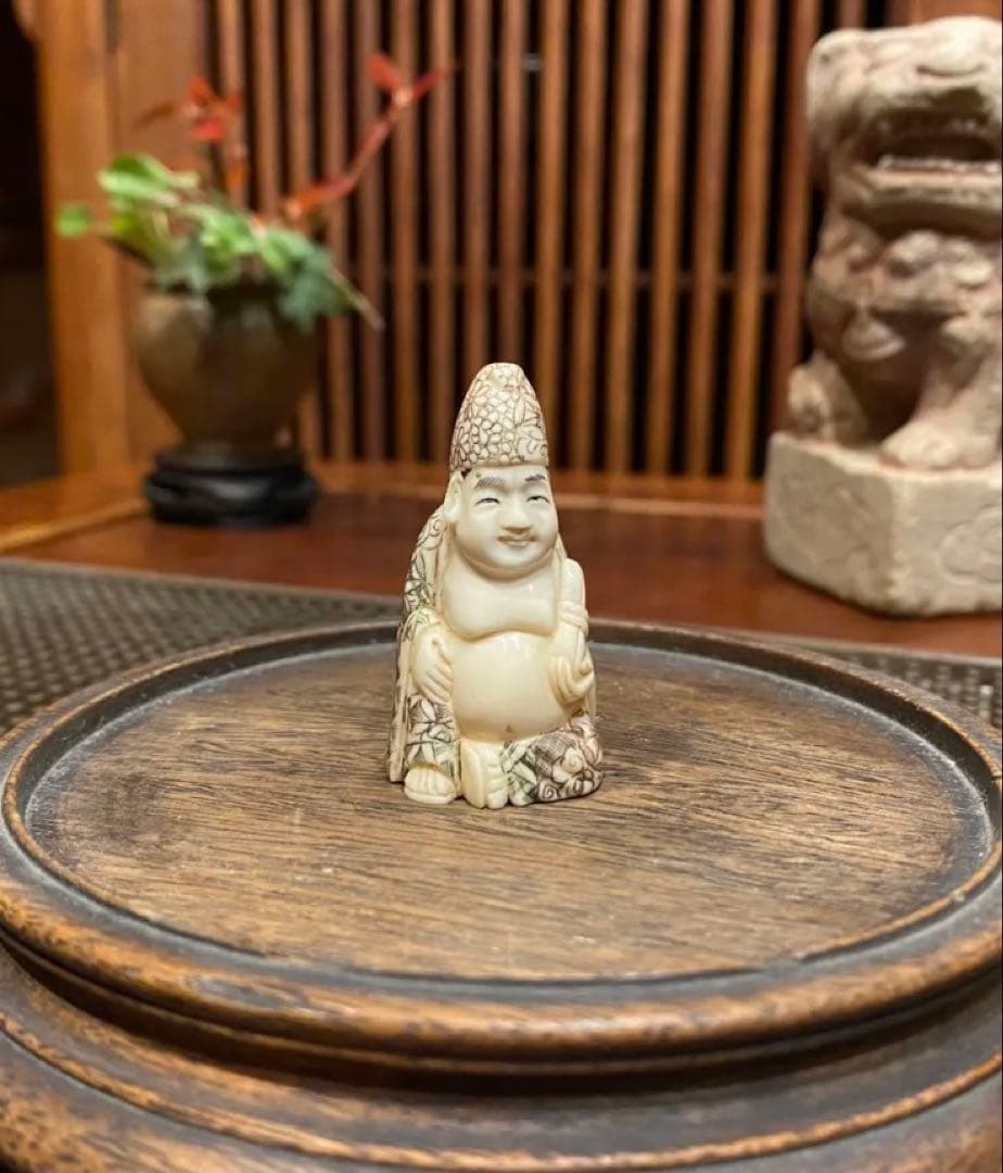 ヴィンテージ　金本造・根付・七福神・布袋　吉祥精密細工・天然素材　ハンドメイド