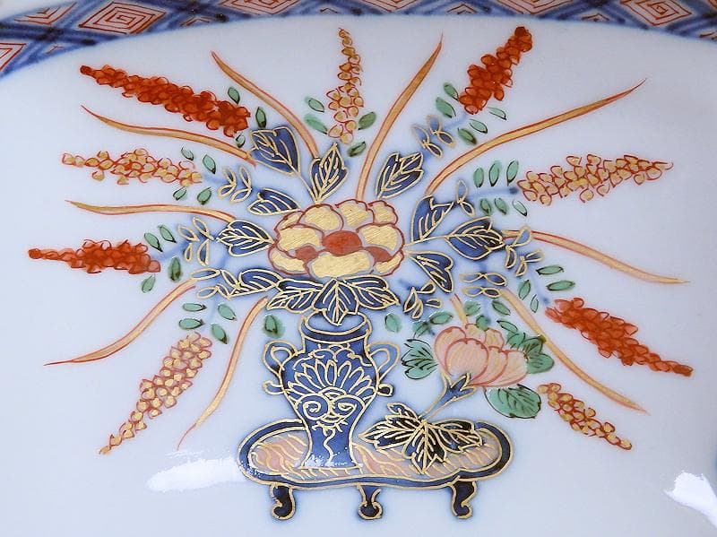 大聖寺伊万里　生け花の図　巻物型変形皿　E329AS-CQp