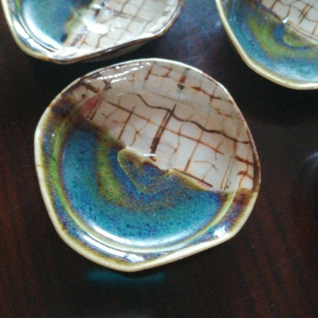 瀬戸焼　加藤作助　織部手塩皿　7枚　8cm　明治〜大正期