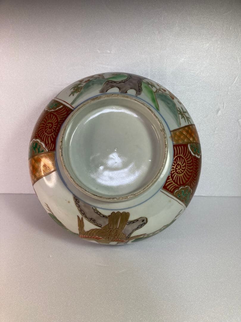 古伊万里　大聖寺　金襴手　オランダ唐草　松梅鷹図　大鉢　菓子鉢