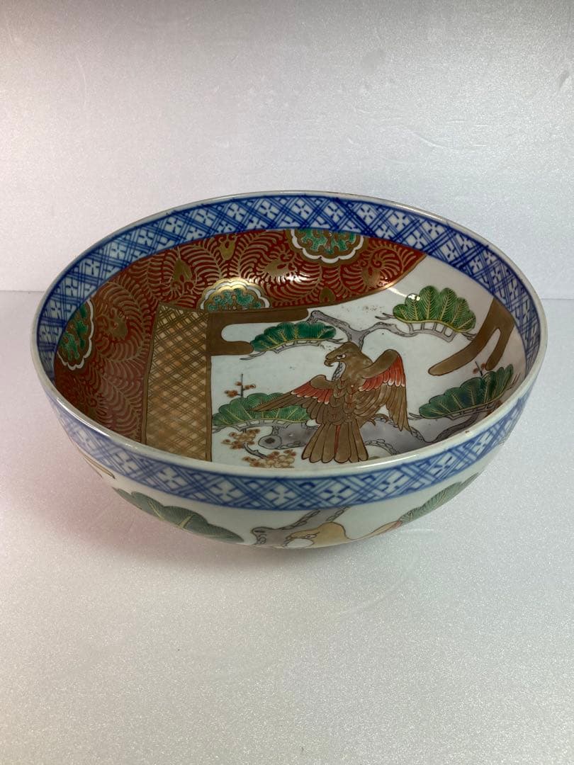 古伊万里　大聖寺　金襴手　オランダ唐草　松梅鷹図　大鉢　菓子鉢