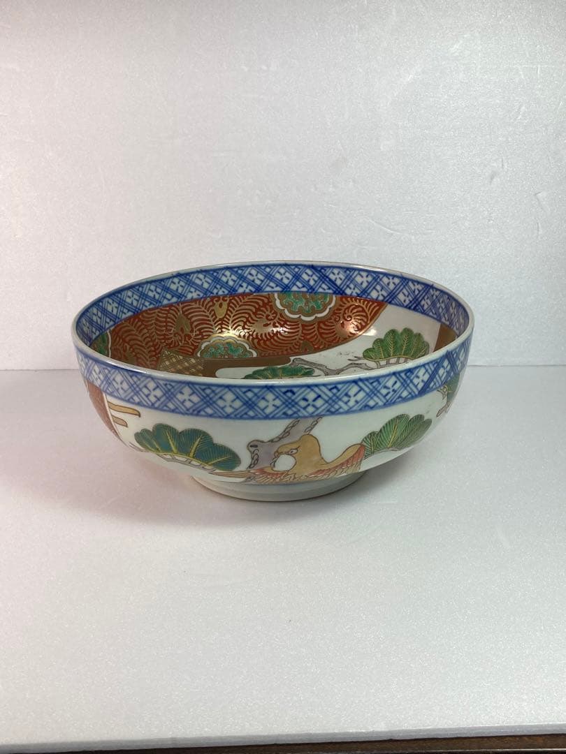 古伊万里　大聖寺　金襴手　オランダ唐草　松梅鷹図　大鉢　菓子鉢