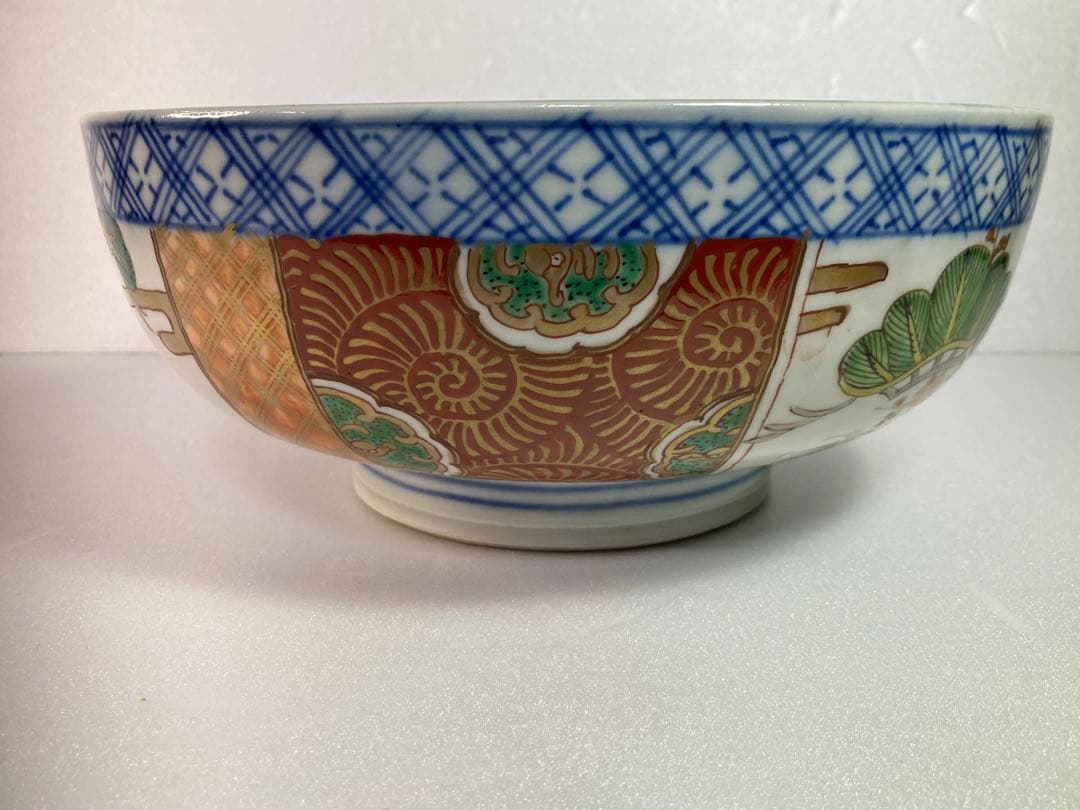 古伊万里　大聖寺　金襴手　オランダ唐草　松梅鷹図　大鉢　菓子鉢