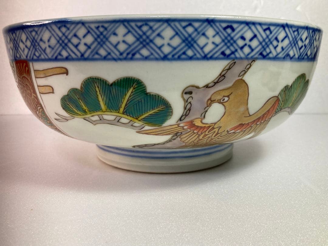 古伊万里　大聖寺　金襴手　オランダ唐草　松梅鷹図　大鉢　菓子鉢