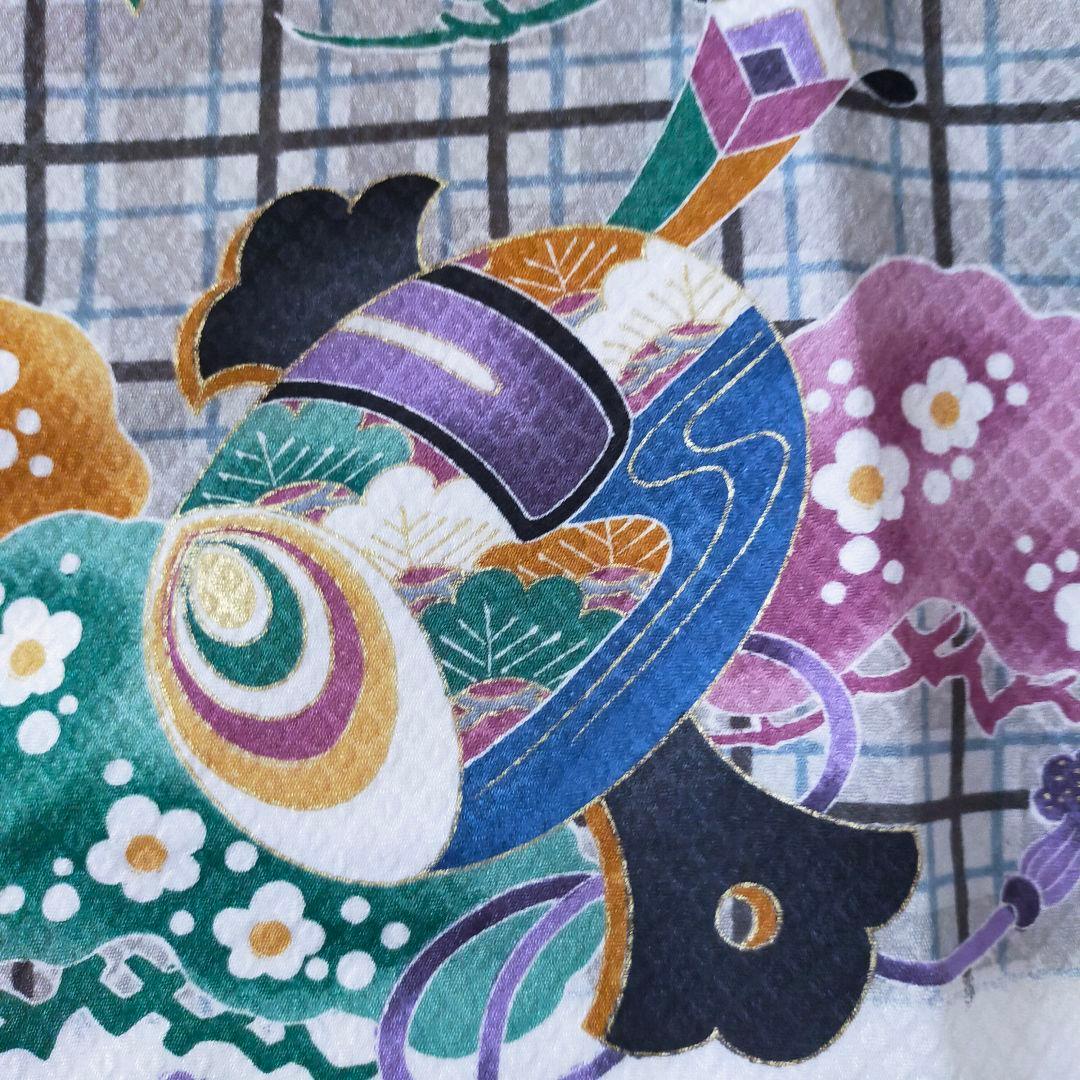 七五三 男の子 5歳 着物 セット 一式 人気 白 レア鷹 刺繍 軍配 0502