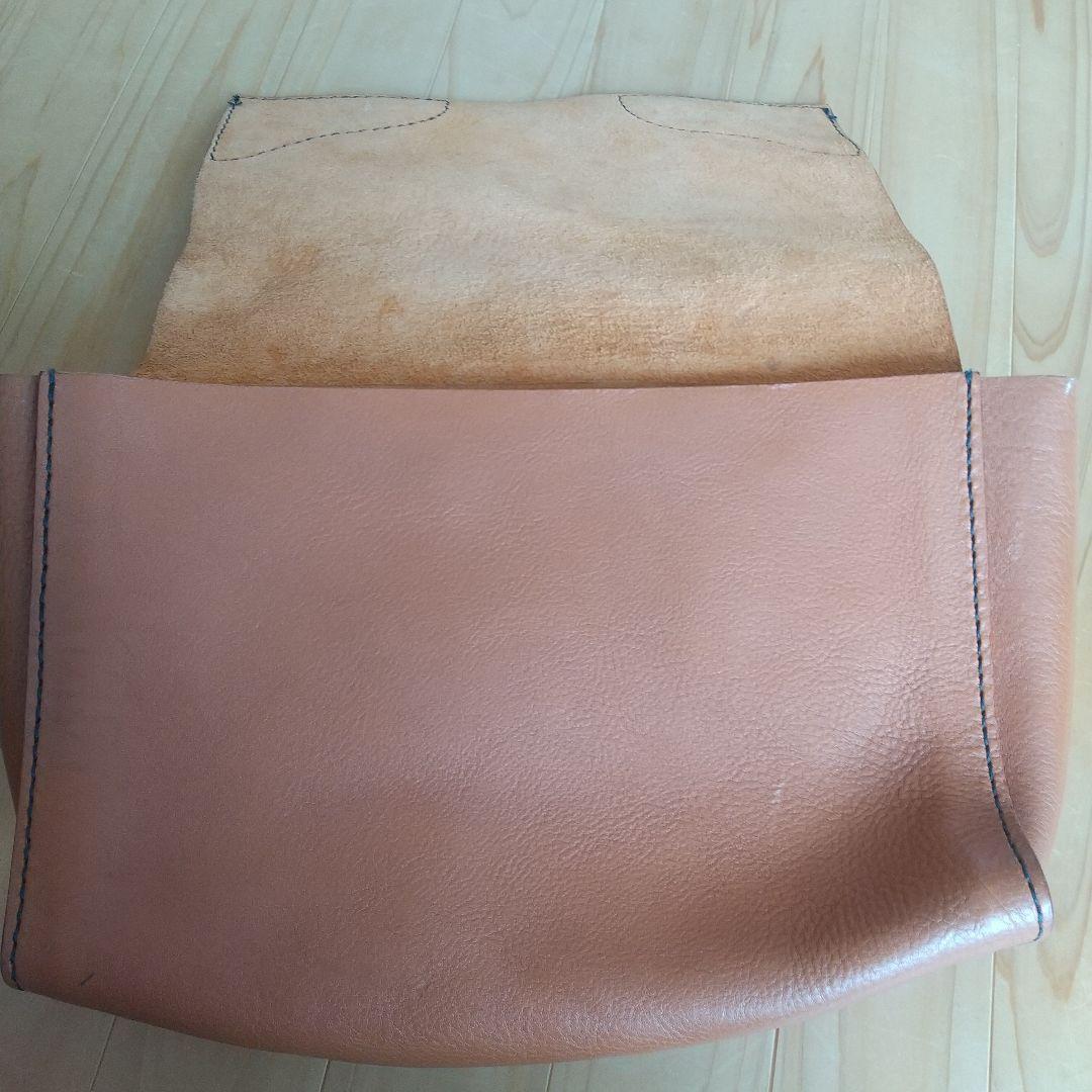 ハンドメイド 明るめブラウンレザー クラッチバッグ