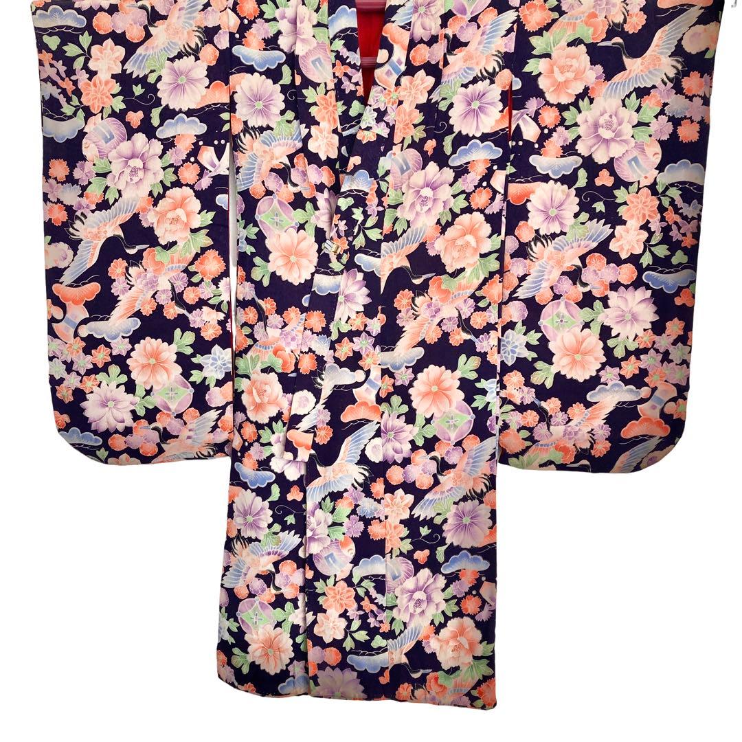 アンティーク　ちりめん　鶴　宝尽くし　女の子　子供着物　NO16