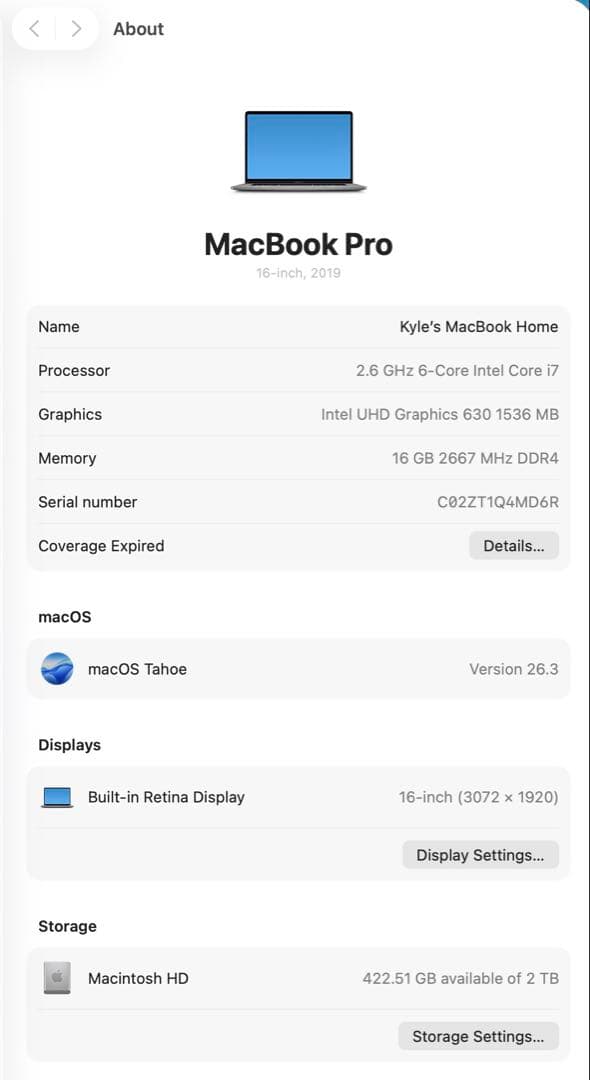 MacBook Pro 16インチ 2019 2TB 充電器付き