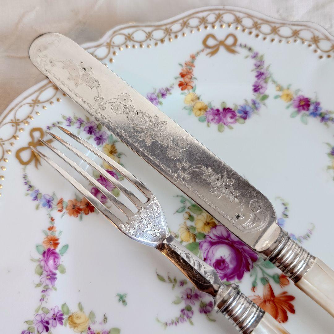 白蝶貝カトラリー　イギリス　アンティーク　マザーオブパール　フラワー セットC