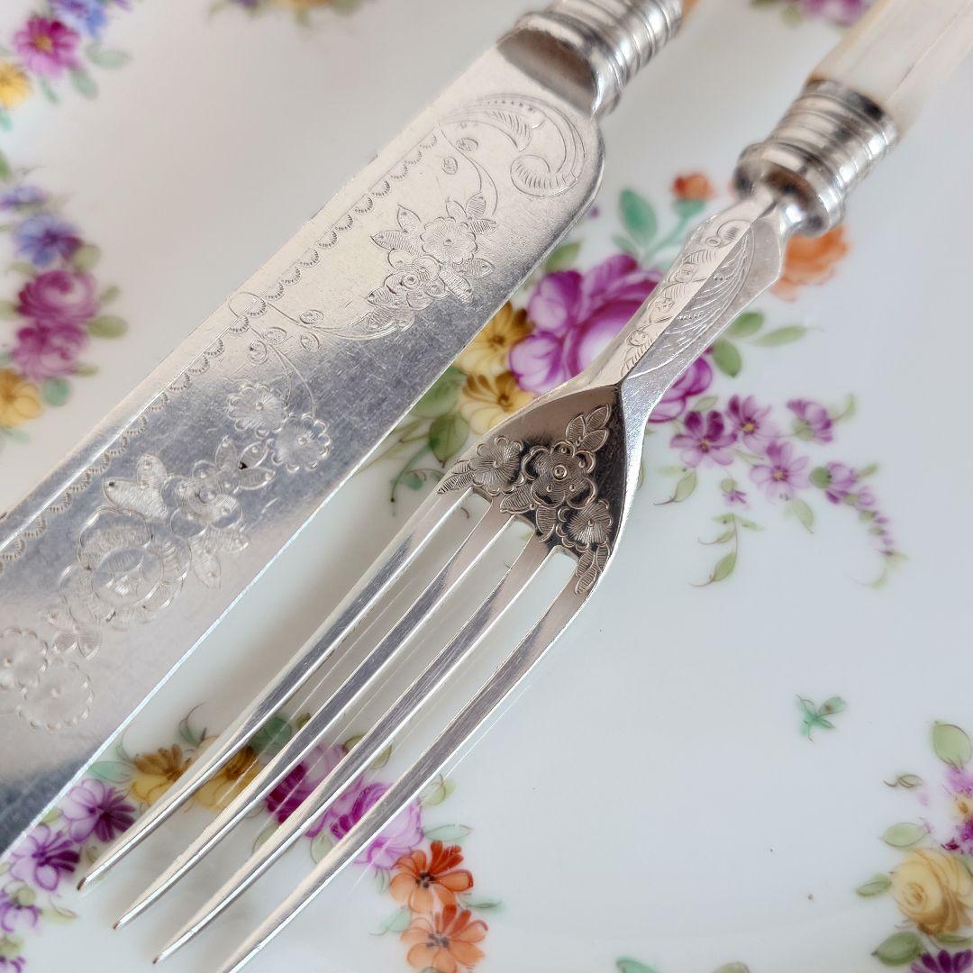 白蝶貝カトラリー　イギリス　アンティーク　マザーオブパール　フラワー セットC