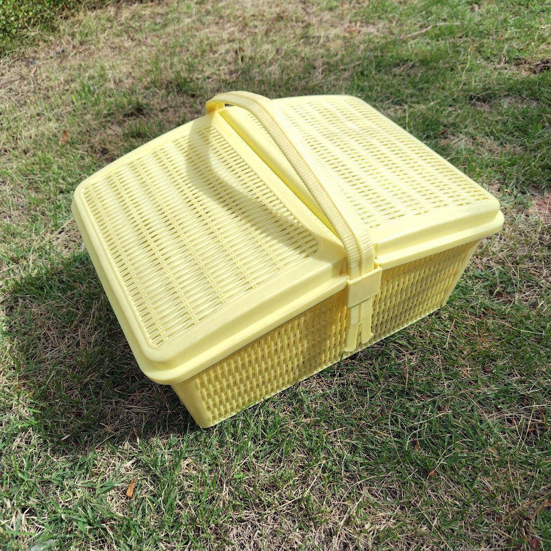 当時物 錦化成 バスケット 昭和レトロ お弁当箱 レモン色 タッパーウェア