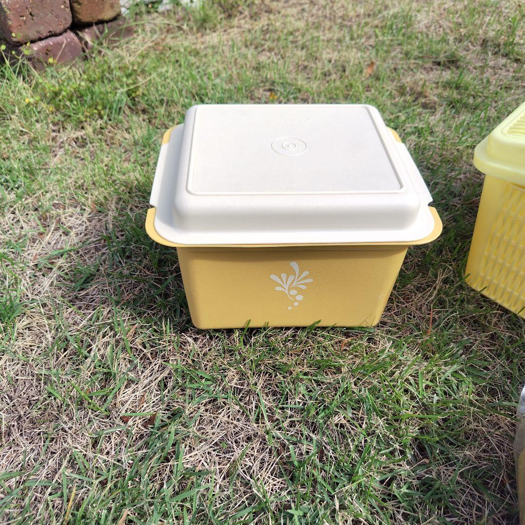 当時物 錦化成 バスケット 昭和レトロ お弁当箱 レモン色 タッパーウェア