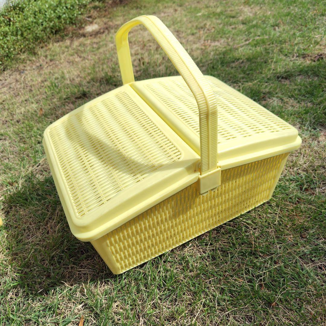 当時物 錦化成 バスケット 昭和レトロ お弁当箱 レモン色 タッパーウェア