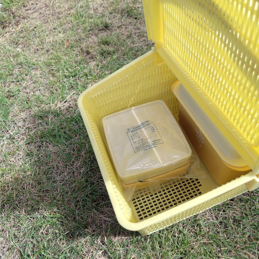 当時物 錦化成 バスケット 昭和レトロ お弁当箱 レモン色 タッパーウェア