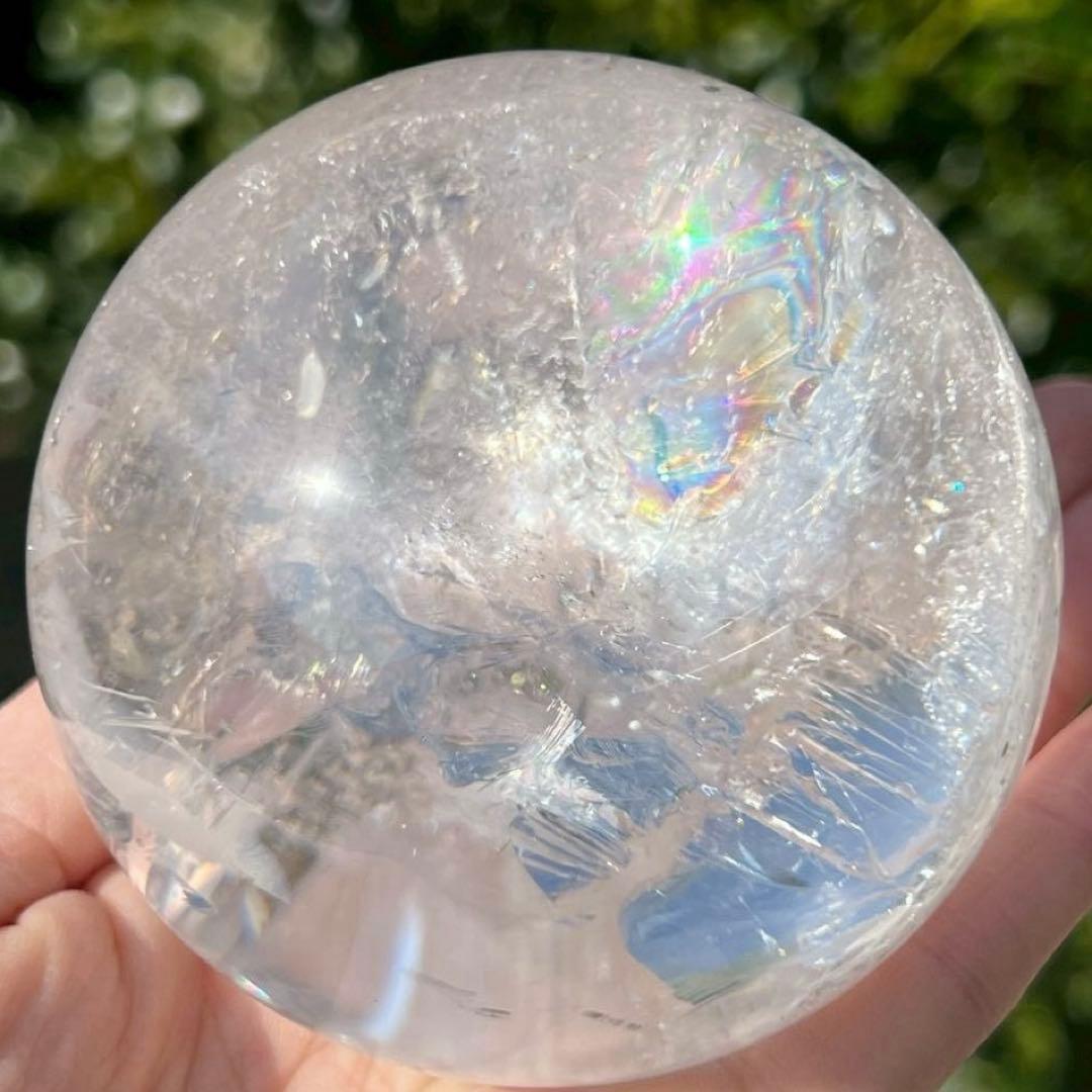 ✳️超極上キラキラスフィア✨高透明度＆レインボー✨虹入り ヒマラヤ水晶 丸玉 原石