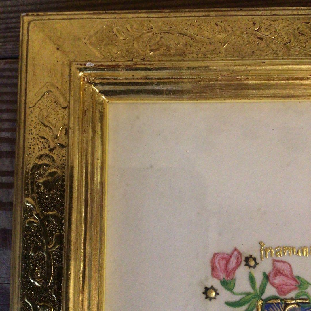 No3994 額装　聖母子　彩飾写本　金額縁　人物画　西洋　インテリア　送料無料
