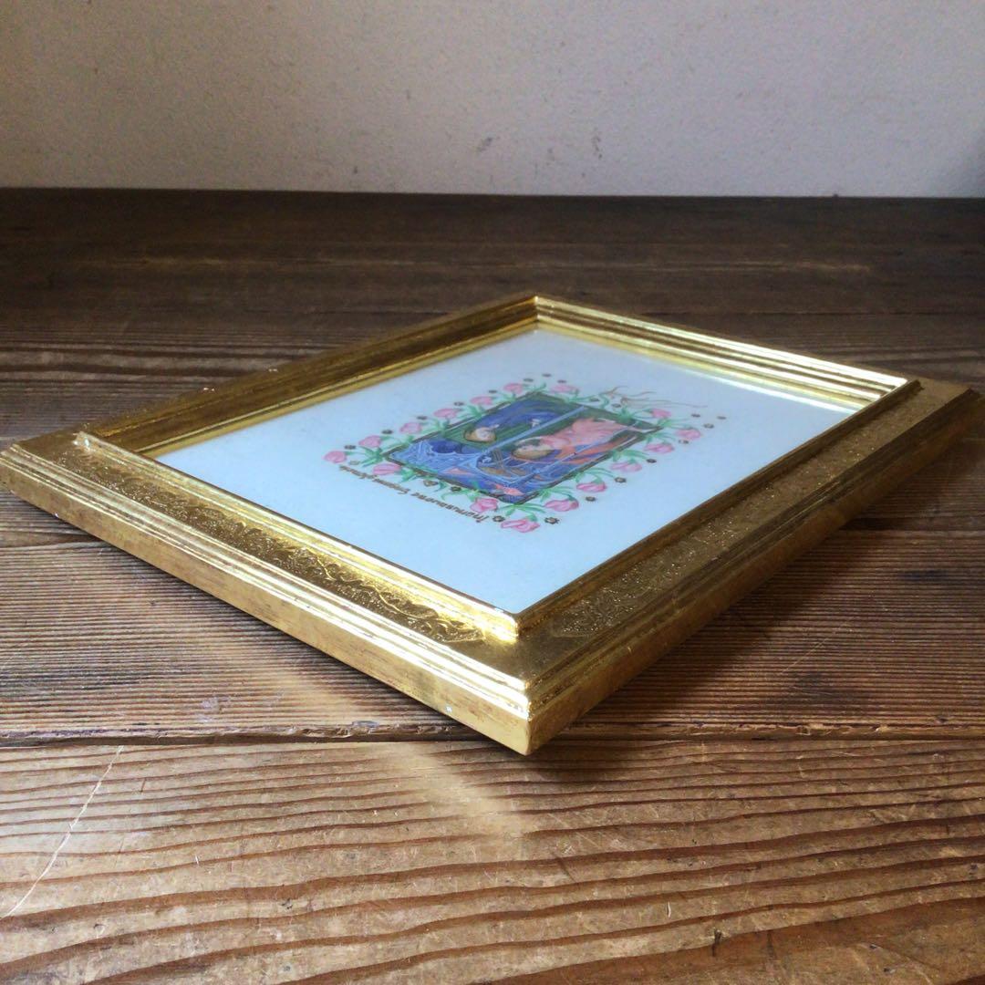 No3994 額装　聖母子　彩飾写本　金額縁　人物画　西洋　インテリア　送料無料