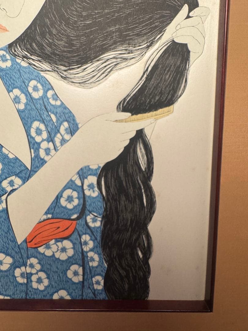 橋口五葉 彩色木版画髪梳ける女浮世絵美人画川瀬巴水北斎広重日本画深水根付蒔絵