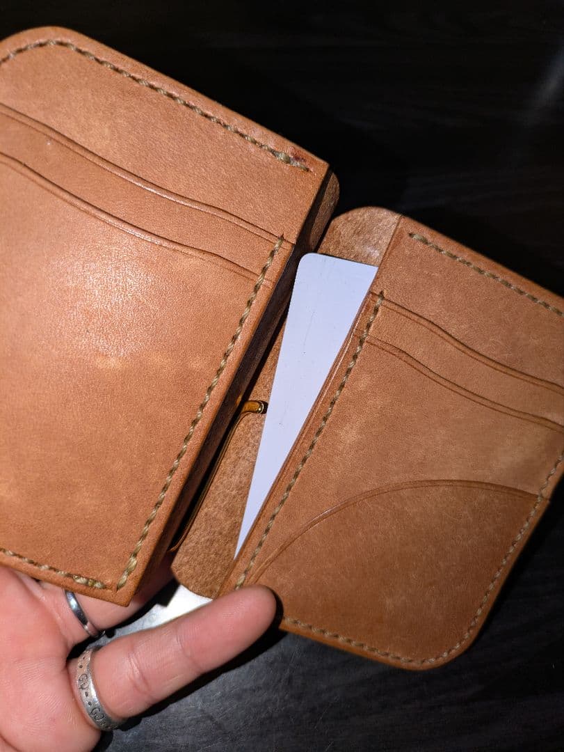 イタリアンレザー マネークリップ式 コンパクト財布 本革 総手縫い ハンドメイド