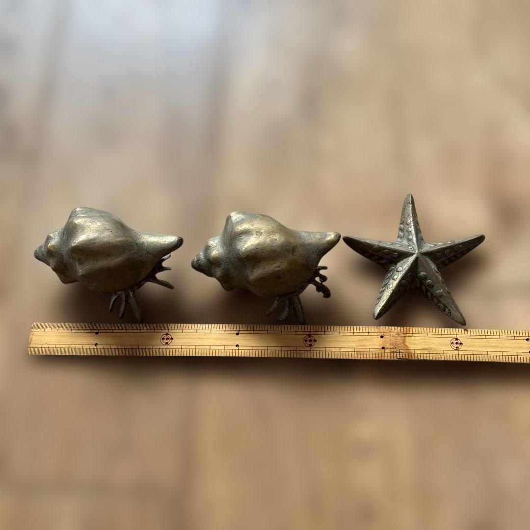 アンティーク　海洋生物デザインの金属製置物セット