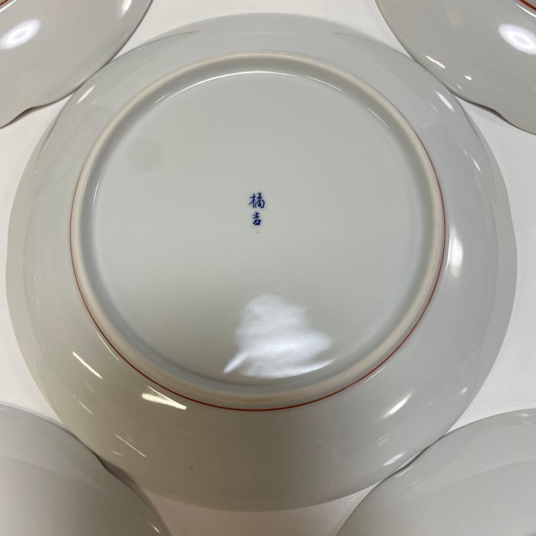 たち吉　花鳥　赤絵　金彩　丸　中皿　5枚セット　丸紋 初節句　和皿　希少品　呉須