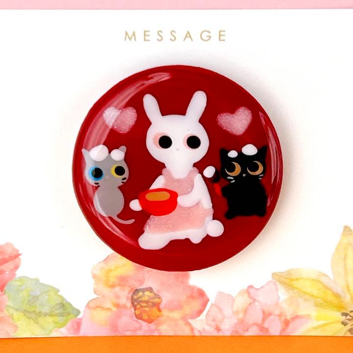 手書き　バレンタインチョコ作り　ヘアゴム　ブローチ　レジン　猫　うさぎ