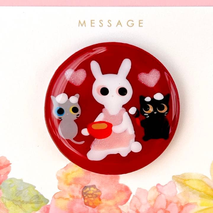 手書き　バレンタインチョコ作り　ヘアゴム　ブローチ　レジン　猫　うさぎ