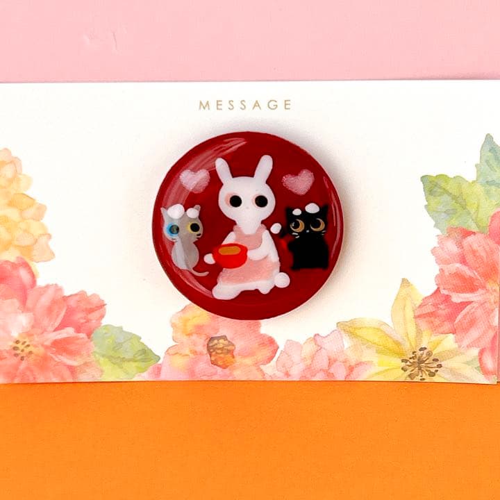 手書き　バレンタインチョコ作り　ヘアゴム　ブローチ　レジン　猫　うさぎ