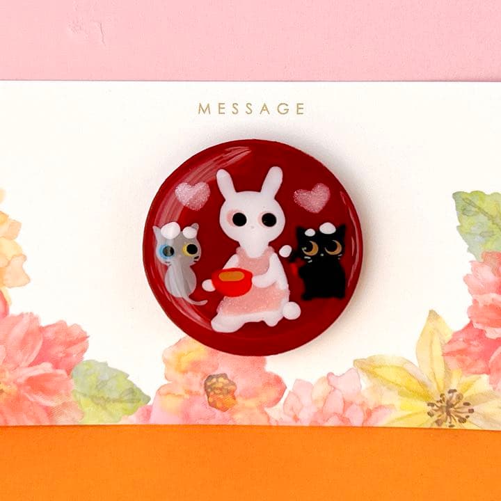 手書き　バレンタインチョコ作り　ヘアゴム　ブローチ　レジン　猫　うさぎ