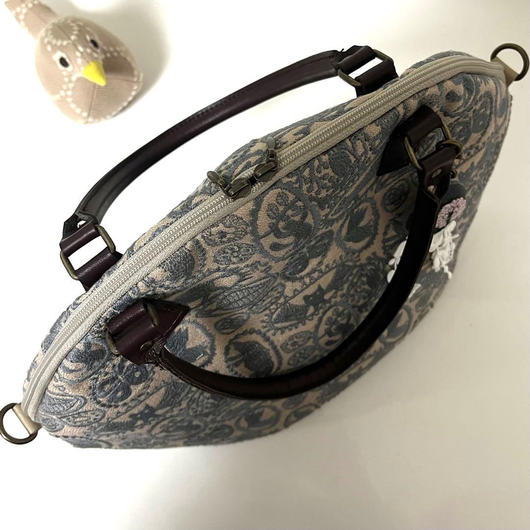 ミナペルホネン　ハンドメイドバッグ　楕円底ファスナーバッグ