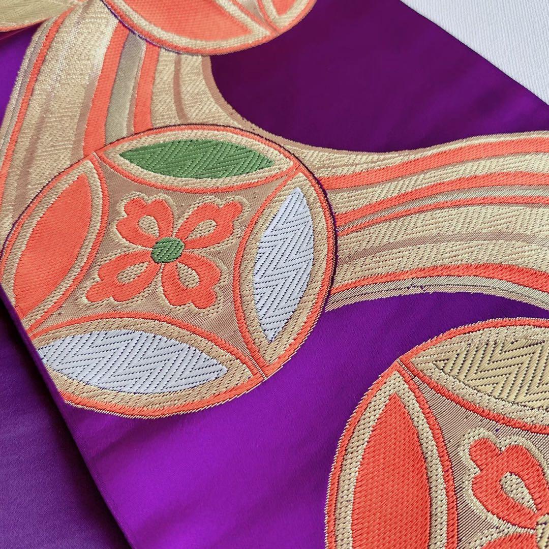 美品フルセット　七五三　7歳女の子　豪華刺繡　金糸　金プリント　紫袋帯7073