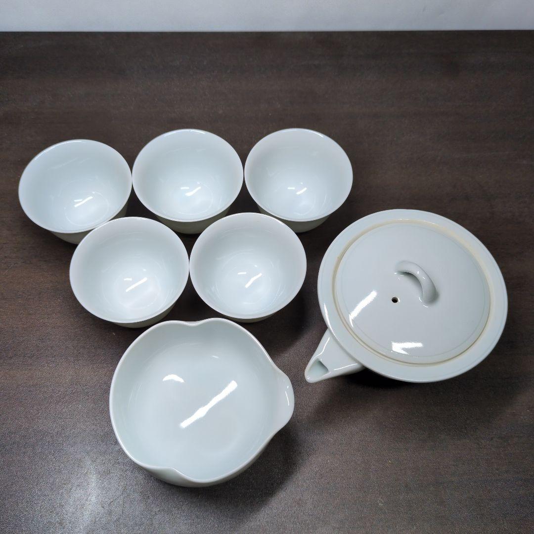 平安 京泉 作 白磁 蘭文 煎茶器揃(煎茶碗五客・湯冷まし・宝瓶) 共箱