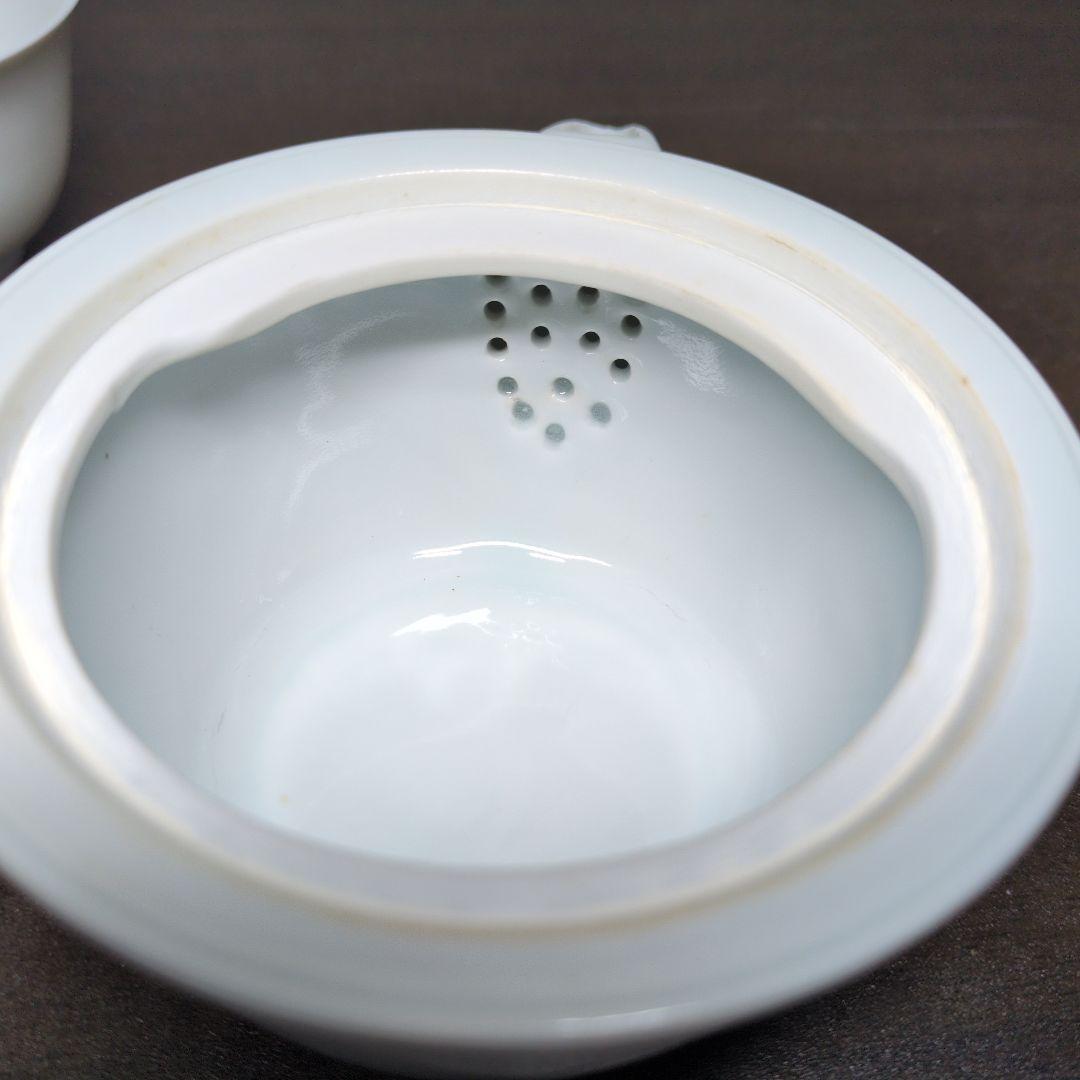 平安 京泉 作 白磁 蘭文 煎茶器揃(煎茶碗五客・湯冷まし・宝瓶) 共箱