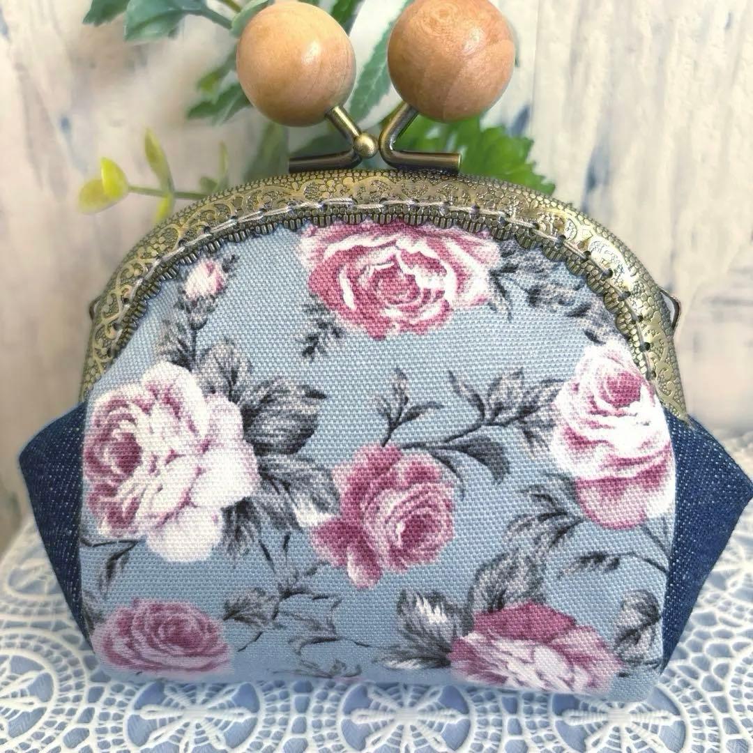 薔薇柄あおりがま口バッグ&がま口ポーチセット　ハンドメイド