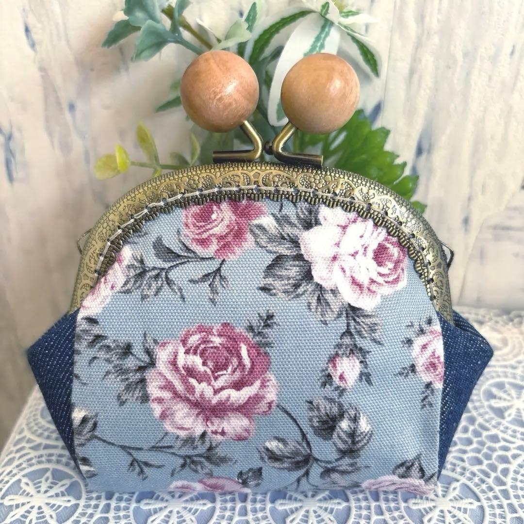 薔薇柄あおりがま口バッグ&がま口ポーチセット　ハンドメイド