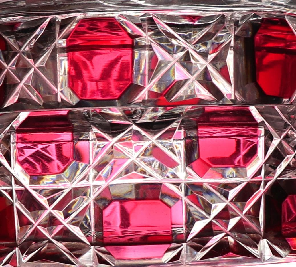 オールド・バカラ 珍品 切子装飾 ディアマン・ピエーリー 赤紫色被せ 蓋物