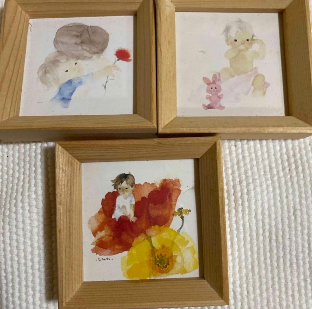 いわさきちひろ　額縁絵画3点セットおまけ付き