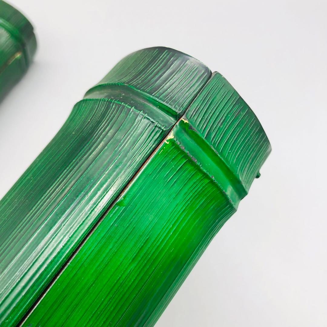 緑グリーン竹筒バンブー型寿司桶そば容器弁当箱2点セット蓋付き小物入れ昭和レトロ